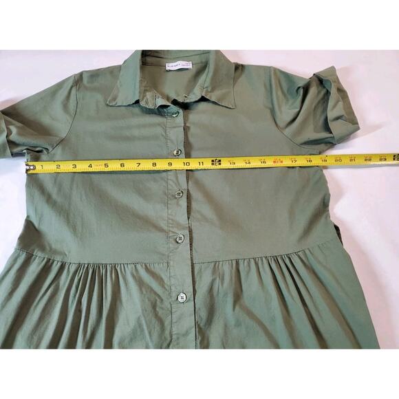 BLUE NAVY Brand Womens Small Maxi Shirt Dress Tiered Green Made In‎ Italy Cotton - Picture 7 of 10